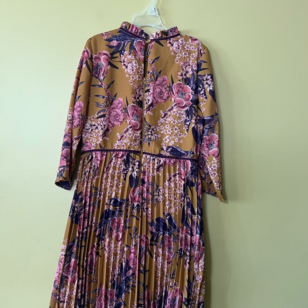 GB Girls Pleated Long Sleeve Dress with Pink and Purple Floral Pattern - Picture 2 of 13